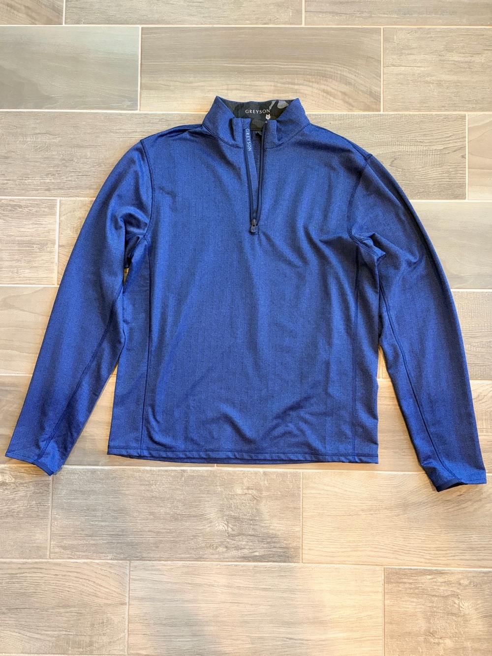 Greyson Herringbone 1/4 Zip Mock-Collar Pullover - Blue